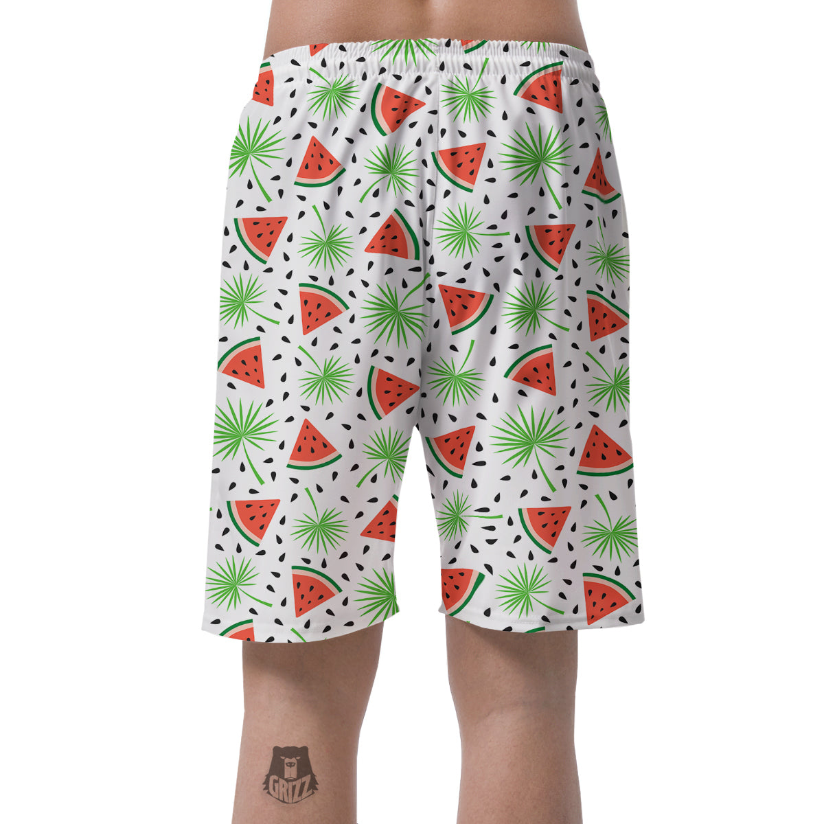 Palm Leaf Watermelon White Print Pattern Men's Shorts-grizzshop