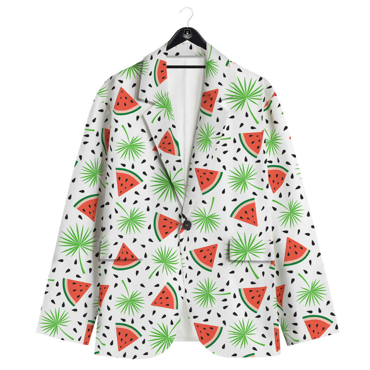 Palm Leaf Watermelon White Print Pattern Men's Sport Coat-grizzshop