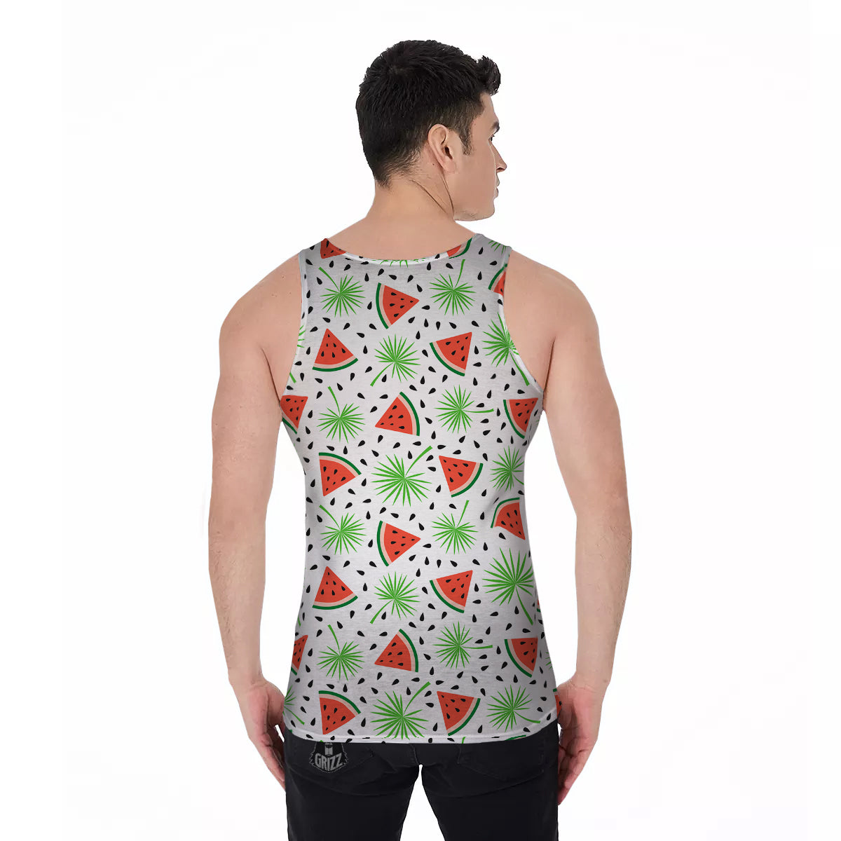 Palm Leaf Watermelon White Print Pattern Men's Tank Top-grizzshop