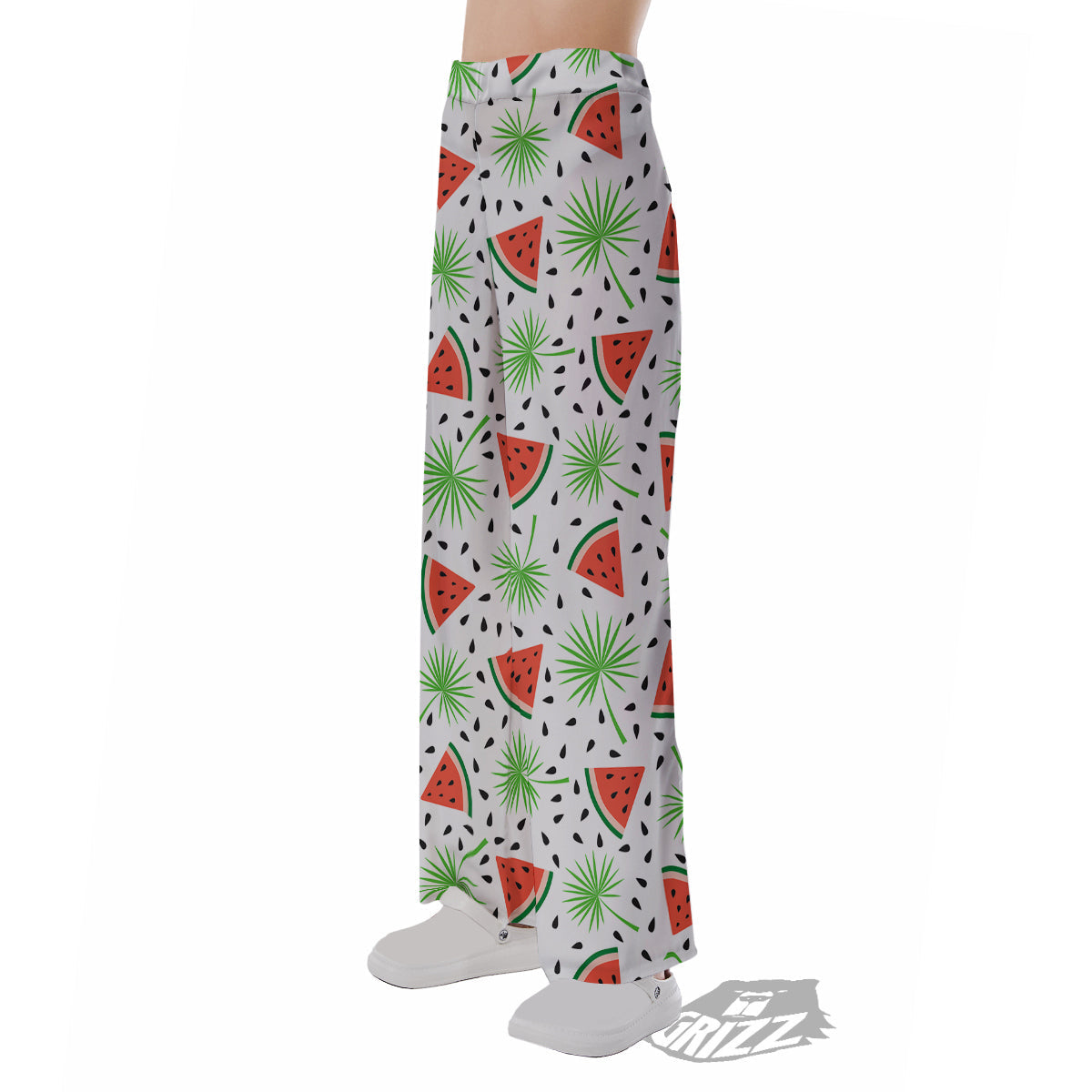 Palm Leaf Watermelon White Print Pattern Pajama Pants-grizzshop