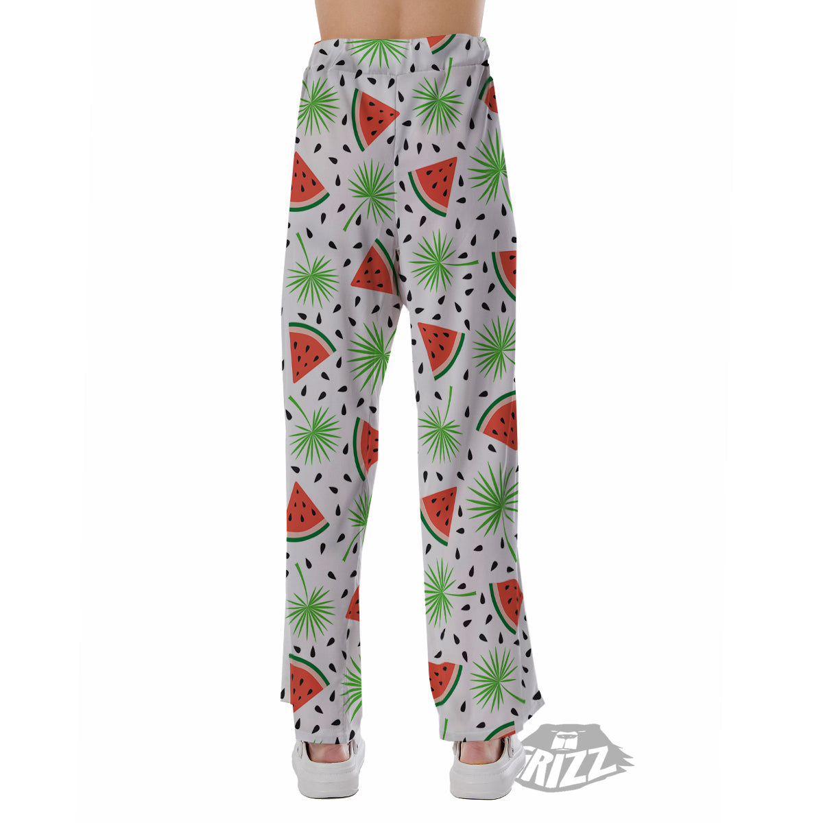 Palm Leaf Watermelon White Print Pattern Pajama Pants-grizzshop