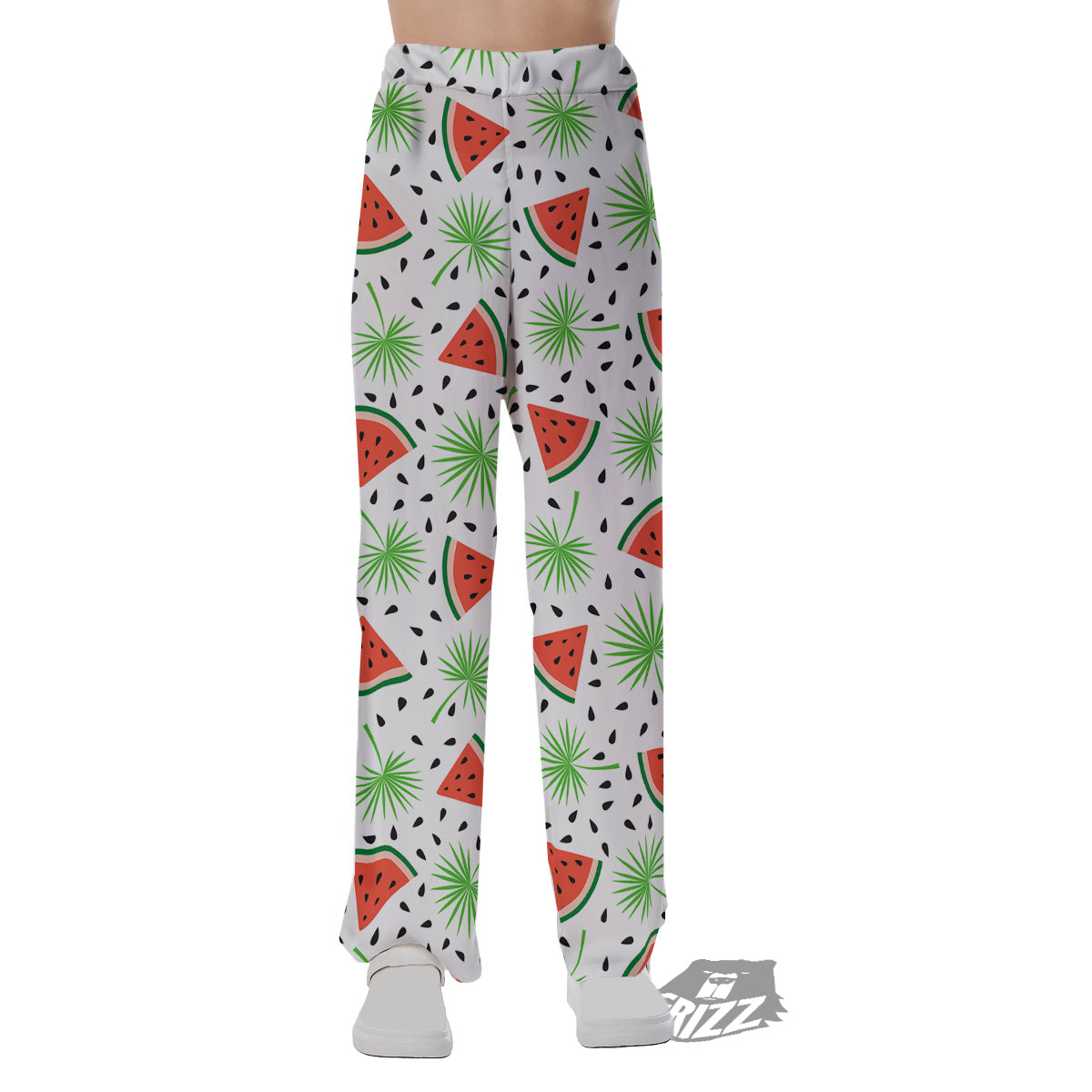 Palm Leaf Watermelon White Print Pattern Pajama Pants-grizzshop