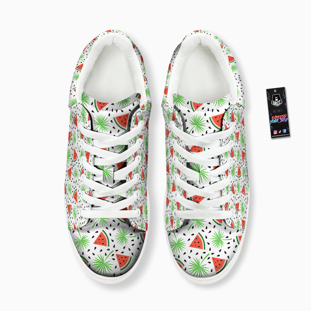 Palm Leaf Watermelon White Print Pattern Platform Shoes-grizzshop
