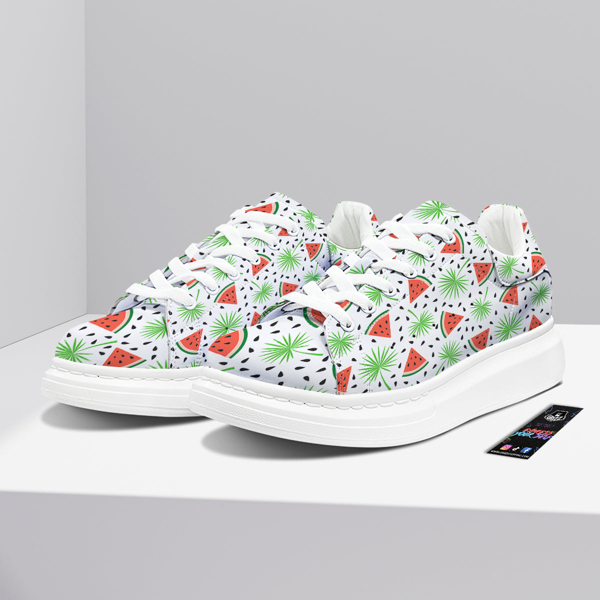 Palm Leaf Watermelon White Print Pattern Platform Shoes-grizzshop