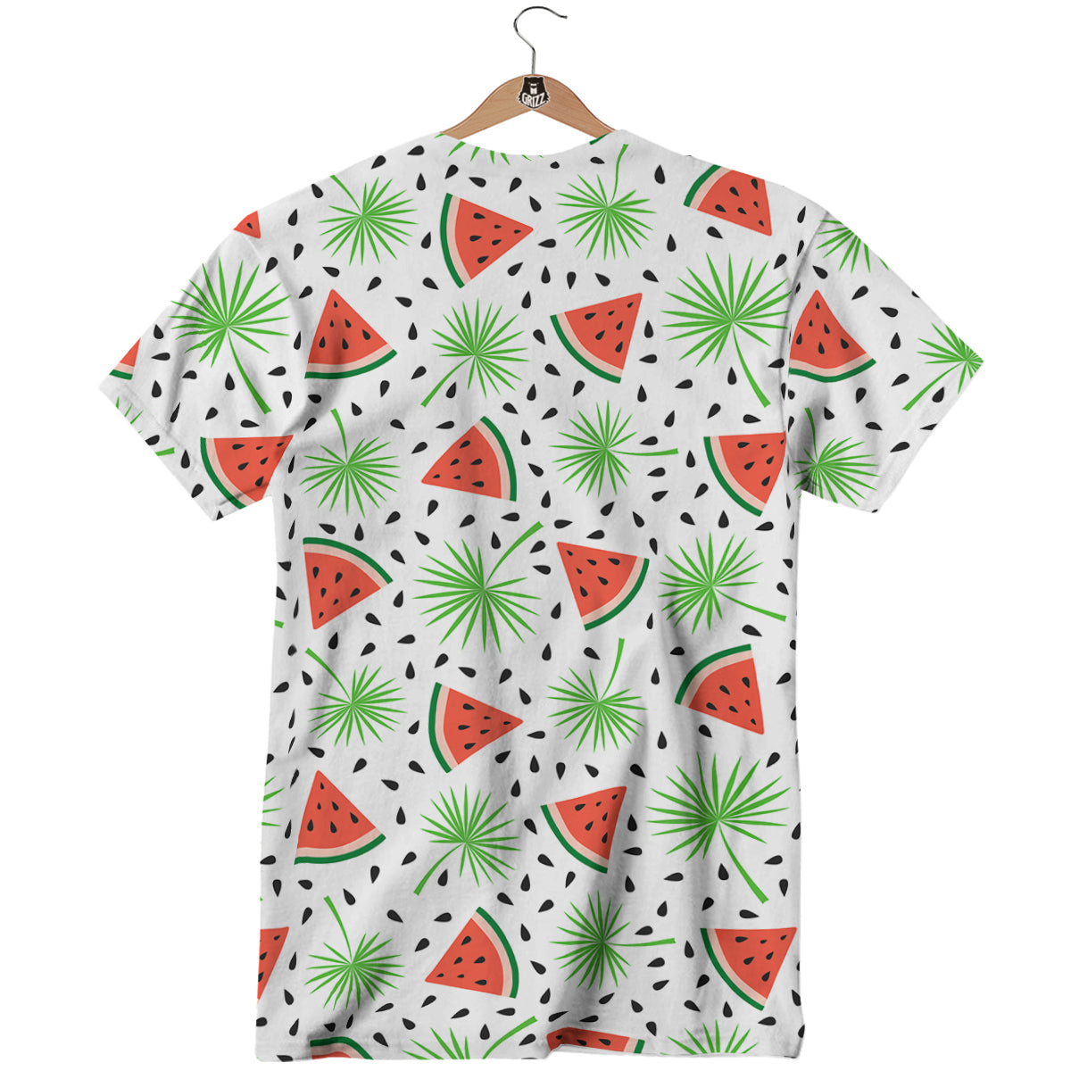 Palm Leaf Watermelon White Print Pattern T-Shirt-grizzshop