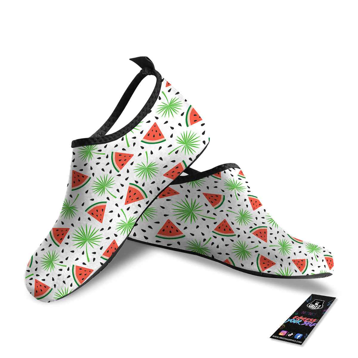 Palm Leaf Watermelon White Print Pattern Water Shoes-grizzshop