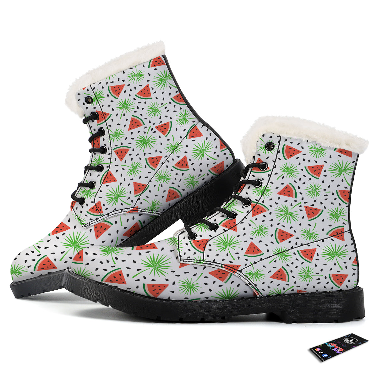 Palm Leaf Watermelon White Print Pattern Winter Boots-grizzshop