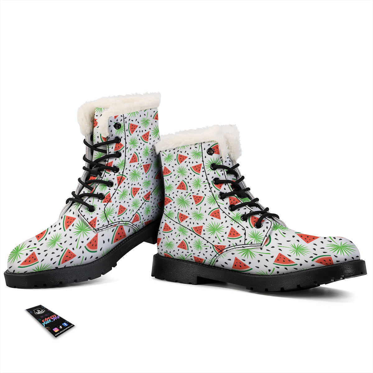 Palm Leaf Watermelon White Print Pattern Winter Boots-grizzshop