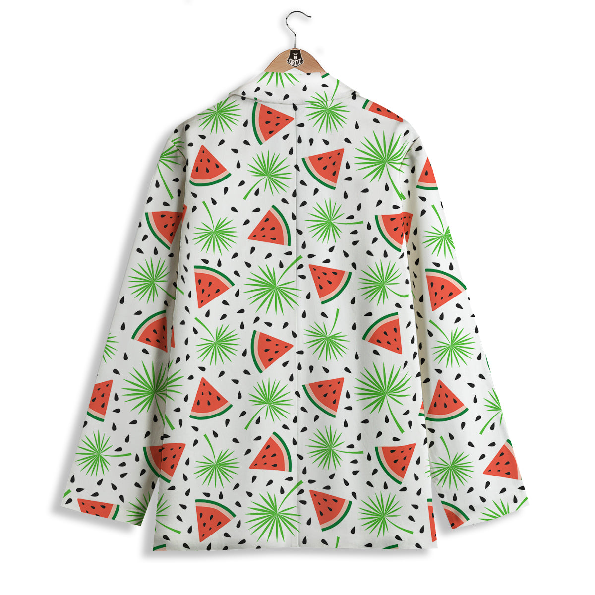 Palm Leaf Watermelon White Print Pattern Women's Blazer-grizzshop