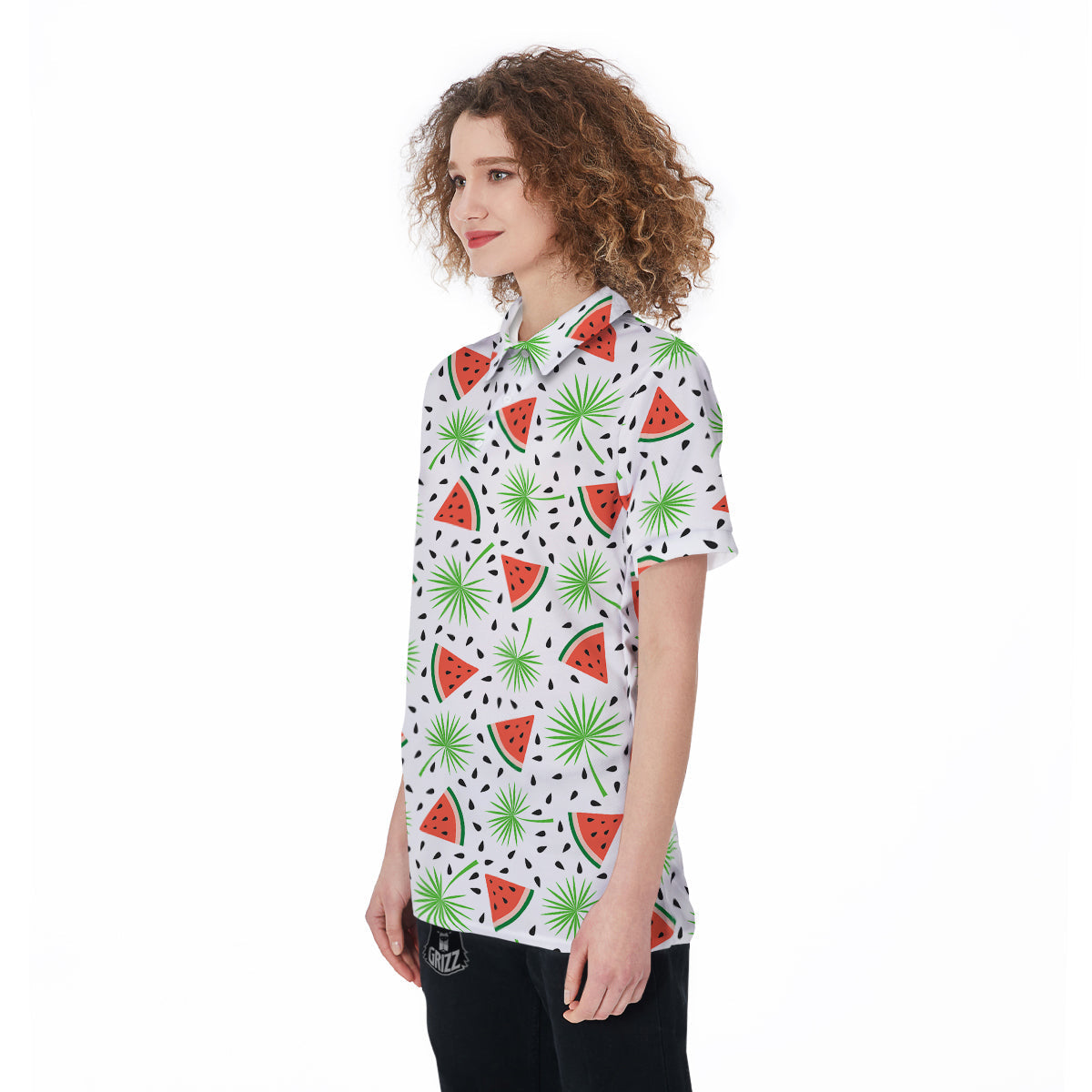 Palm Leaf Watermelon White Print Pattern Women's Golf Shirts-grizzshop