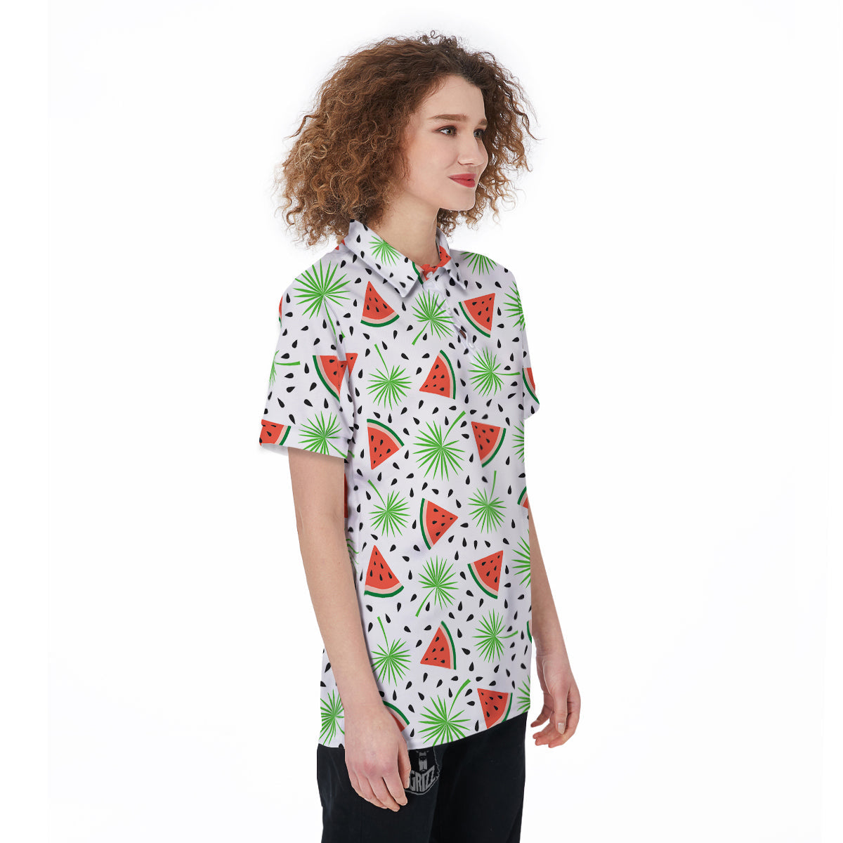 Palm Leaf Watermelon White Print Pattern Women's Golf Shirts-grizzshop
