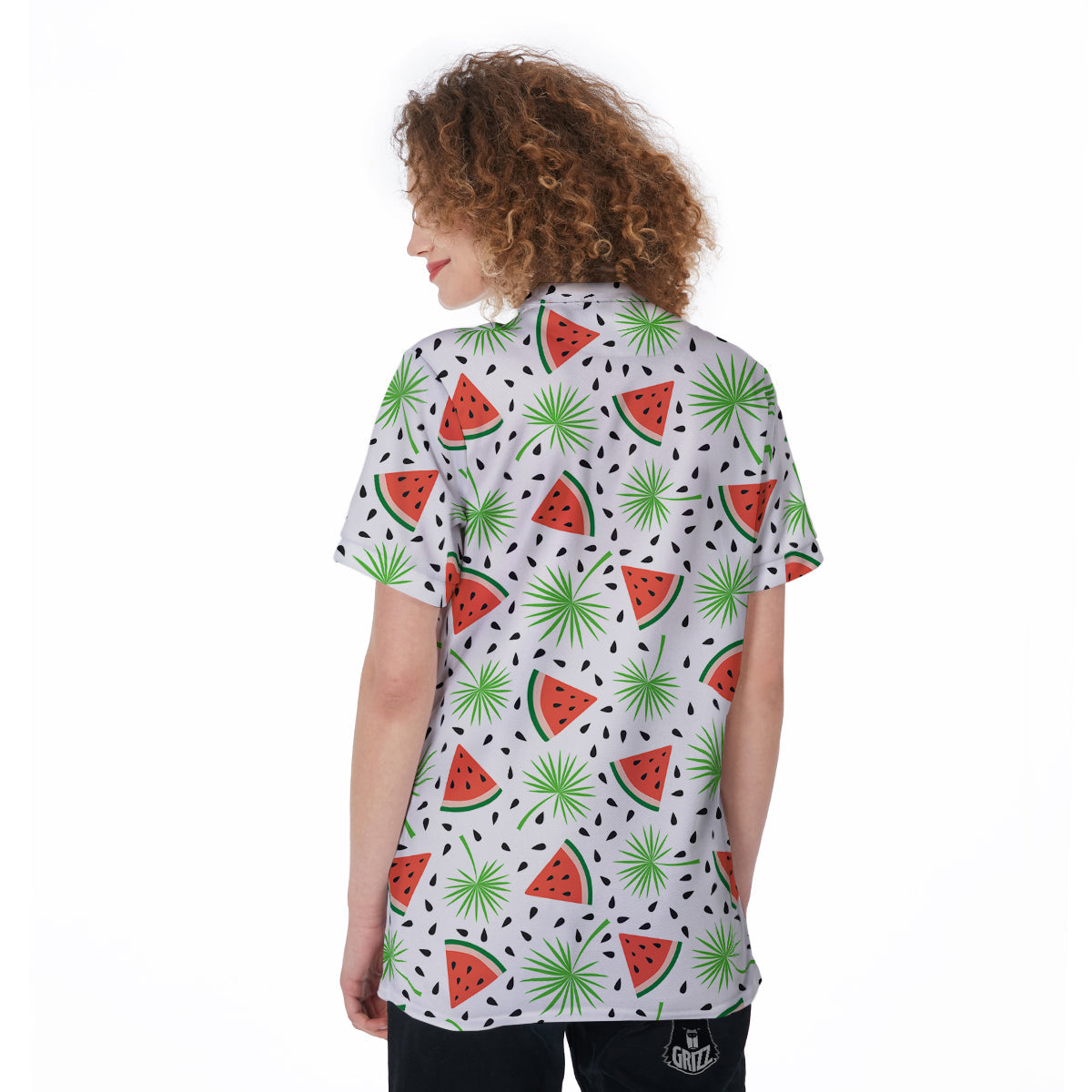 Palm Leaf Watermelon White Print Pattern Women's Golf Shirts-grizzshop