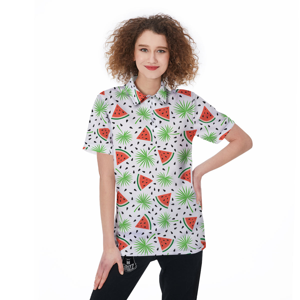 Palm Leaf Watermelon White Print Pattern Women's Golf Shirts-grizzshop