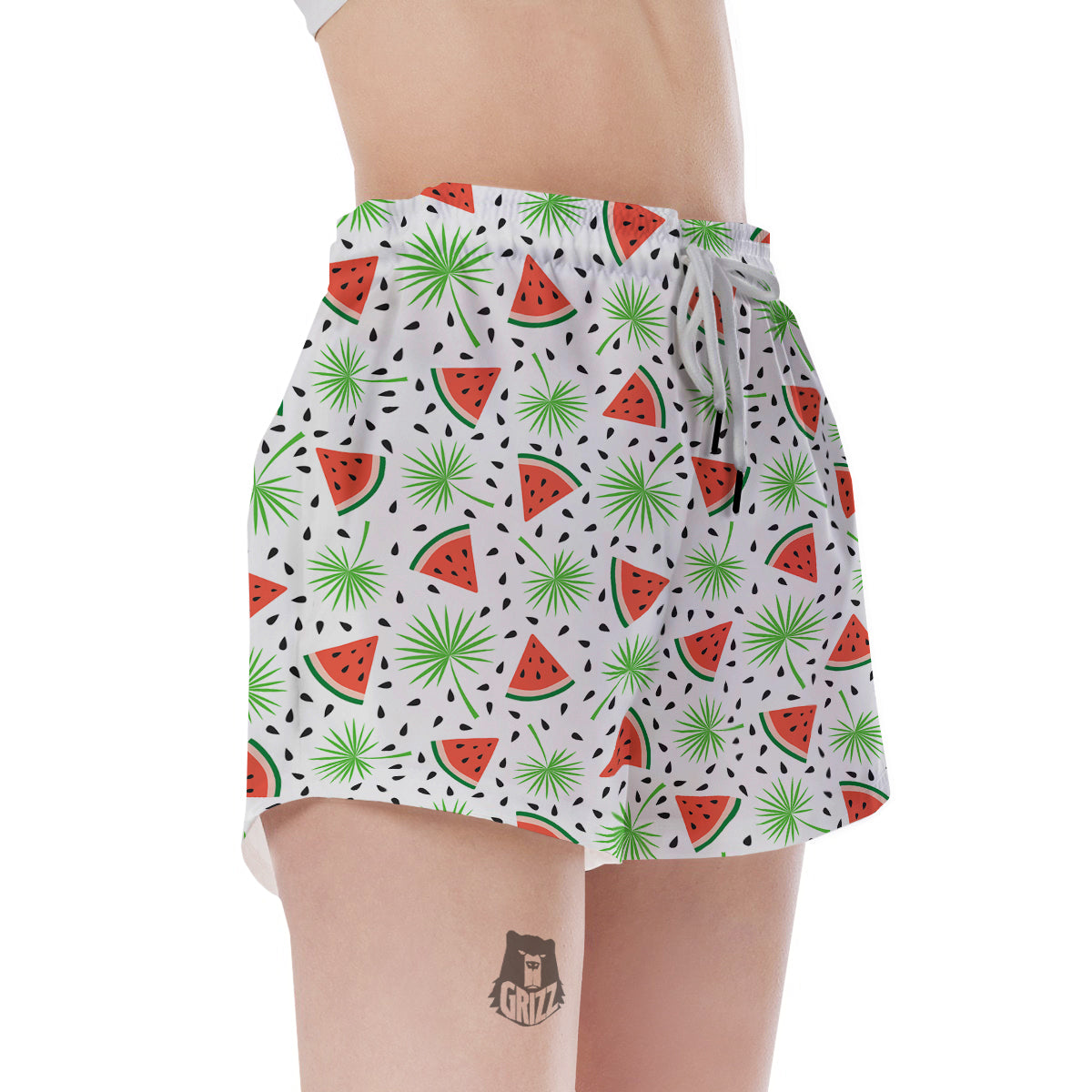 Palm Leaf Watermelon White Print Pattern Women's Shorts-grizzshop