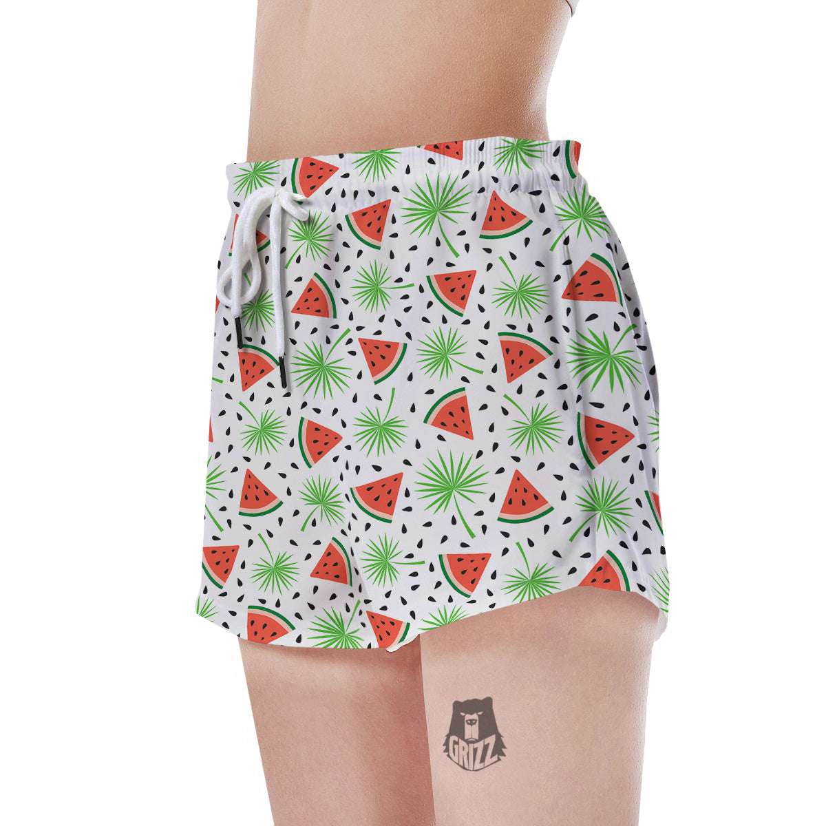 Palm Leaf Watermelon White Print Pattern Women's Shorts-grizzshop