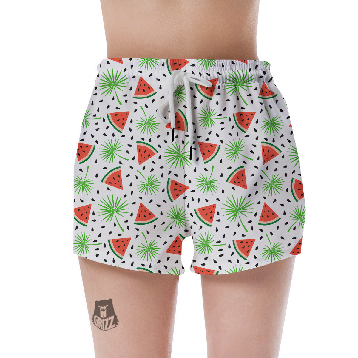Palm Leaf Watermelon White Print Pattern Women's Shorts-grizzshop