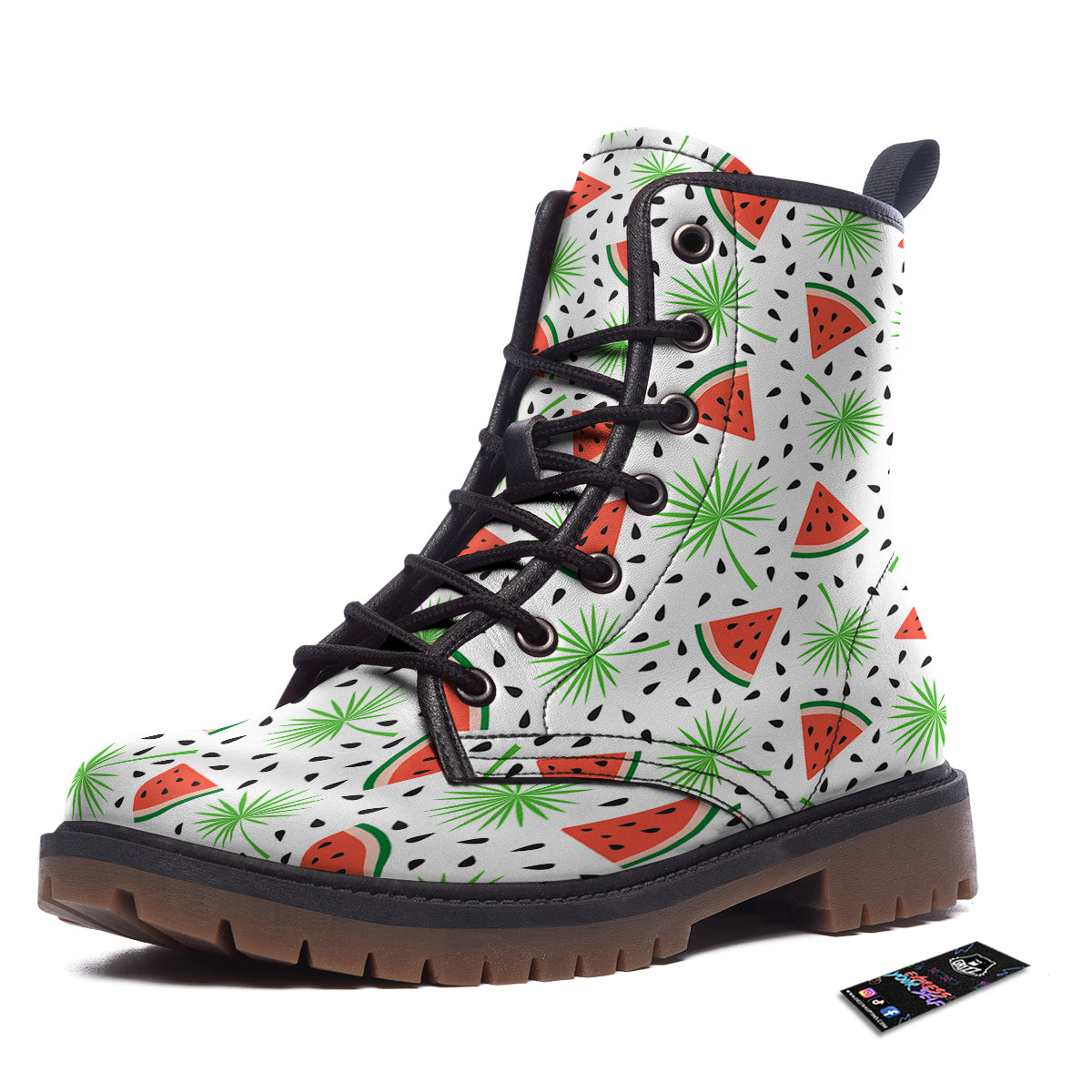 Palm Leaf Watermelon White Print Pattern Work Boots-grizzshop