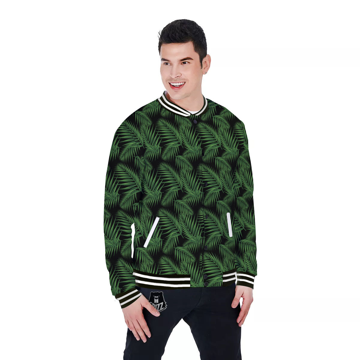 Palm Leave Night Tropical Print Pattern Baseball Jacket-grizzshop