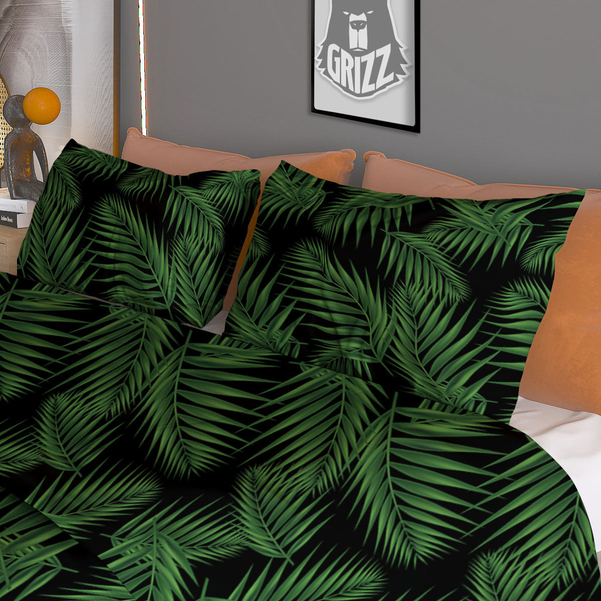 Palm Leave Night Tropical Print Pattern Duvet Cover Bedding Set-grizzshop
