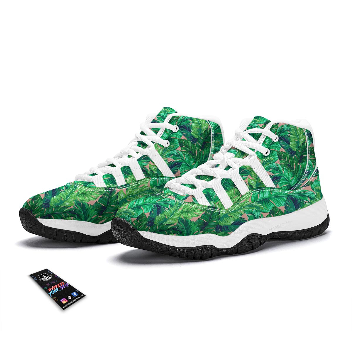 Palm Leave White Bball Shoes-grizzshop