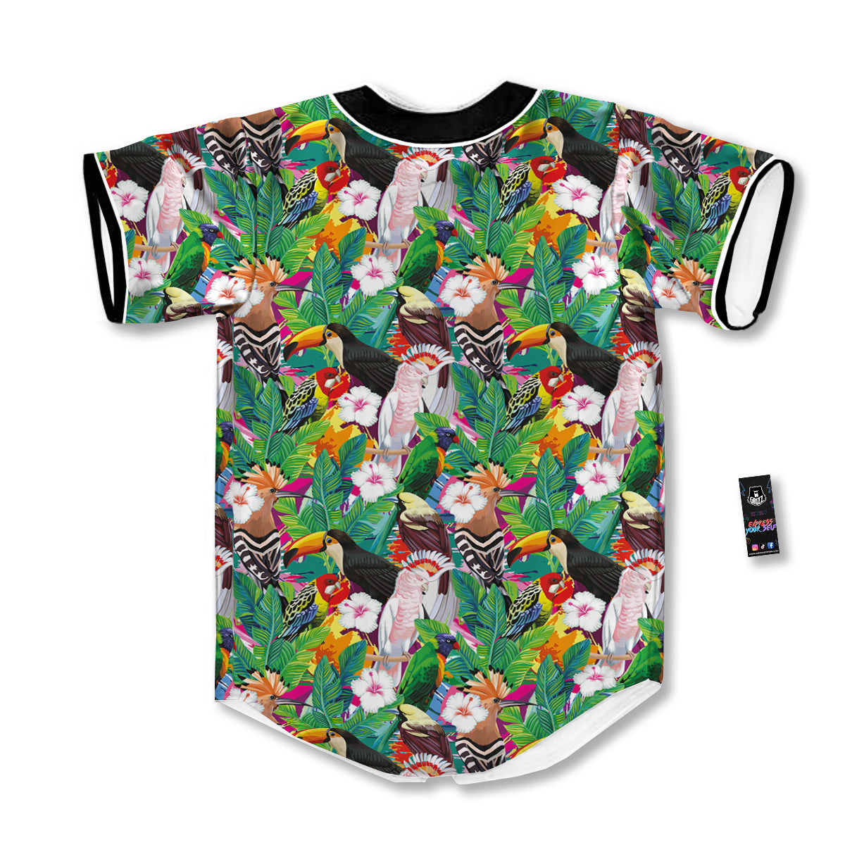 Palm Leaves And Bird Of Paradise Print Baseball Jersey-grizzshop