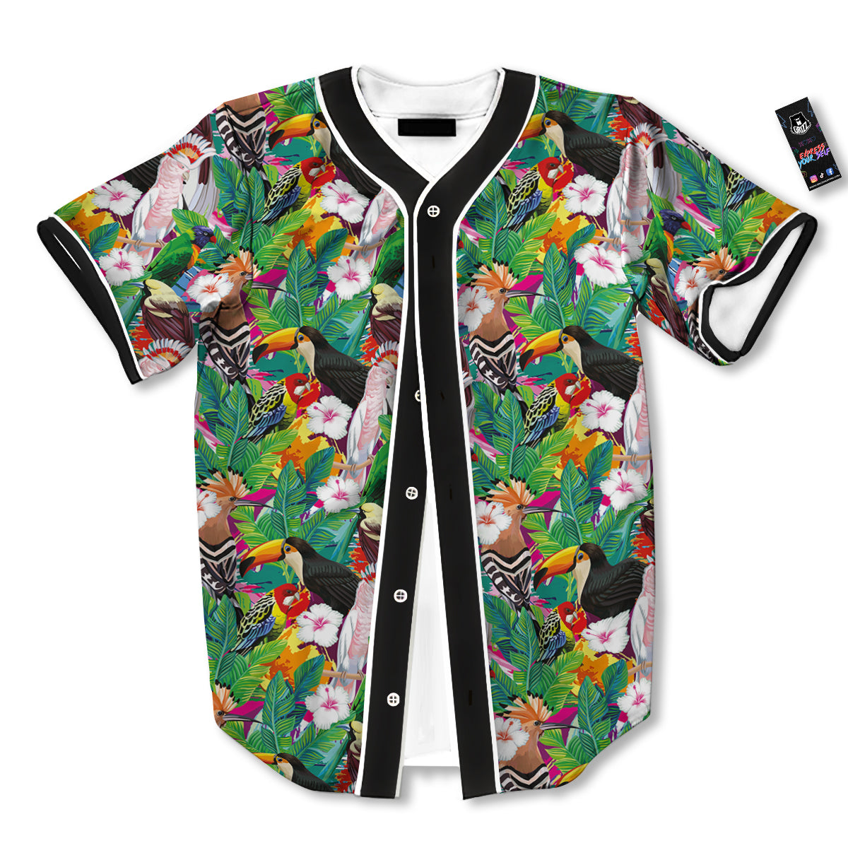 Palm Leaves And Bird Of Paradise Print Baseball Jersey-grizzshop