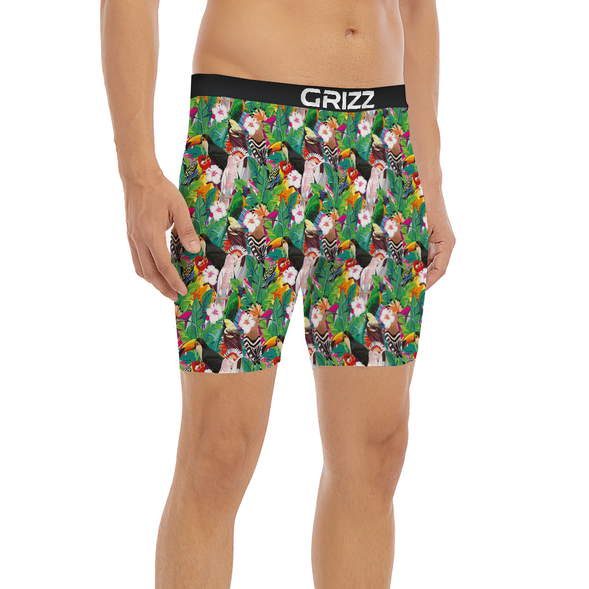 Palm Leaves And Bird Of Paradise Print Boxer Briefs-grizzshop