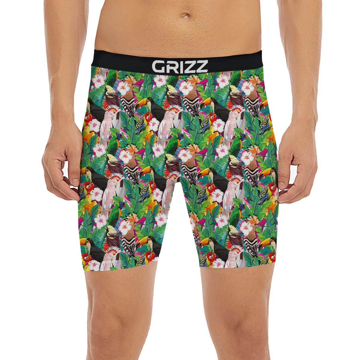 Palm Leaves And Bird Of Paradise Print Boxer Briefs-grizzshop
