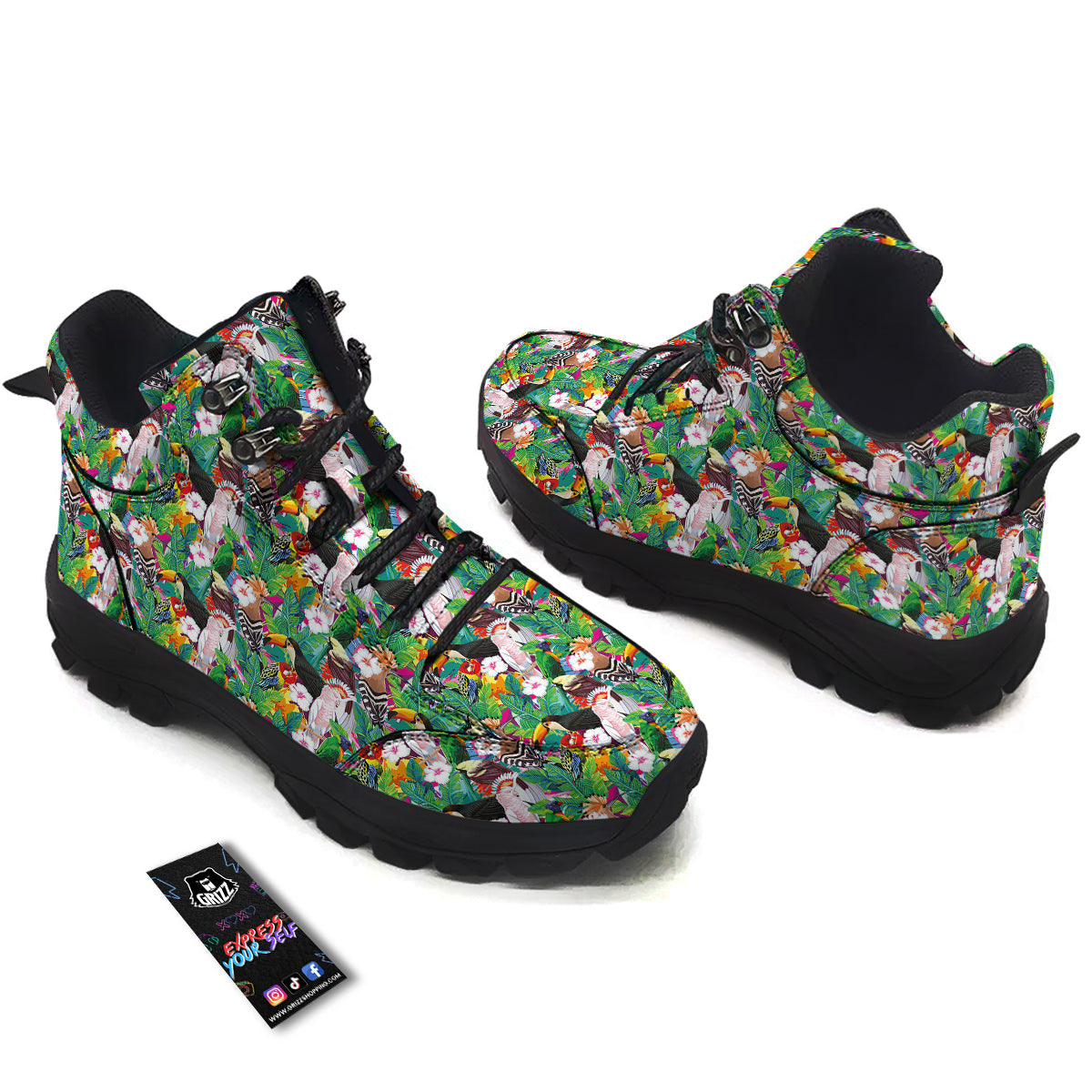 Palm Leaves And Bird Of Paradise Print Hiking Shoes-grizzshop