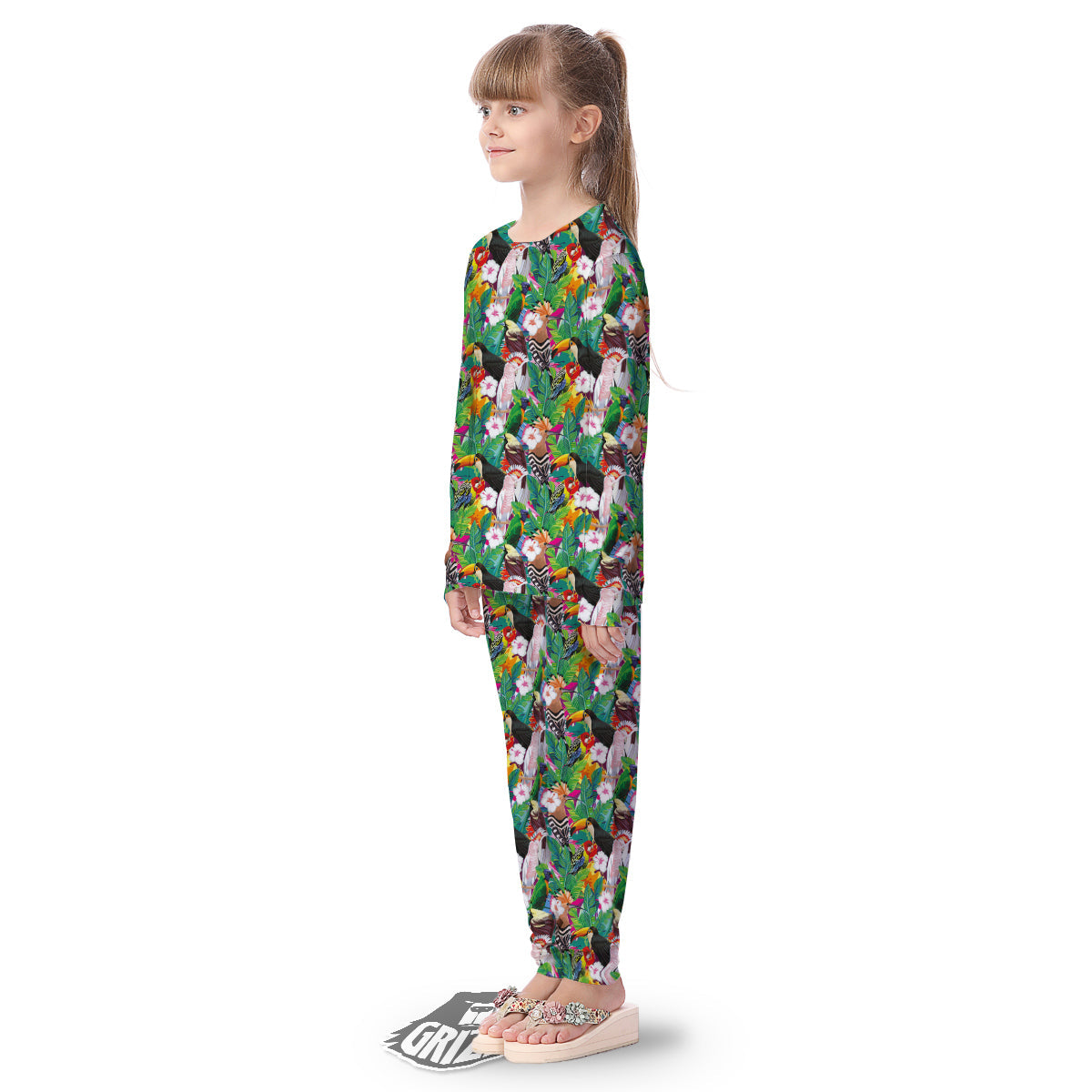 Palm Leaves And Bird Of Paradise Print Kid's Pajamas-grizzshop
