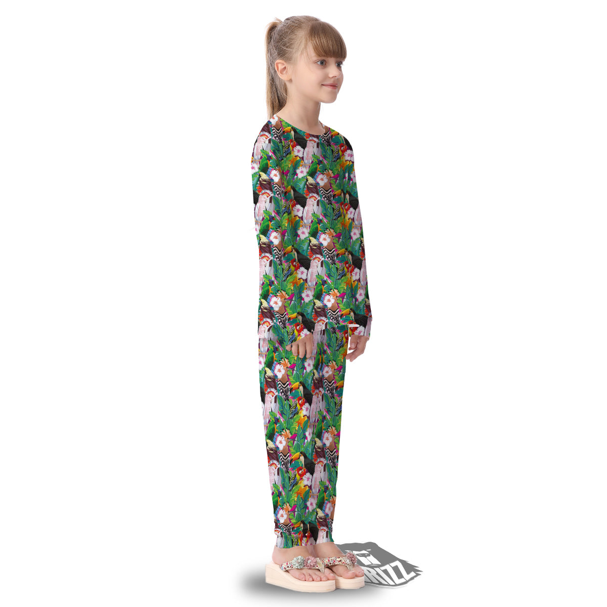 Palm Leaves And Bird Of Paradise Print Kid's Pajamas-grizzshop