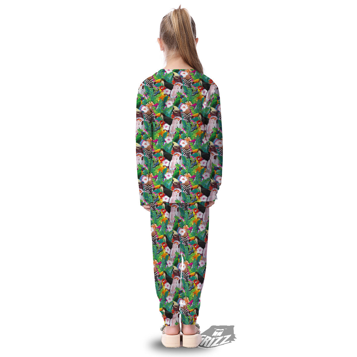 Palm Leaves And Bird Of Paradise Print Kid's Pajamas-grizzshop