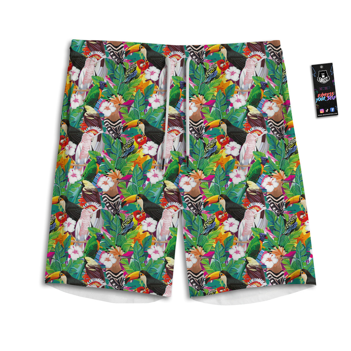 Palm Leaves And Bird Of Paradise Print Men's Athletic Shorts