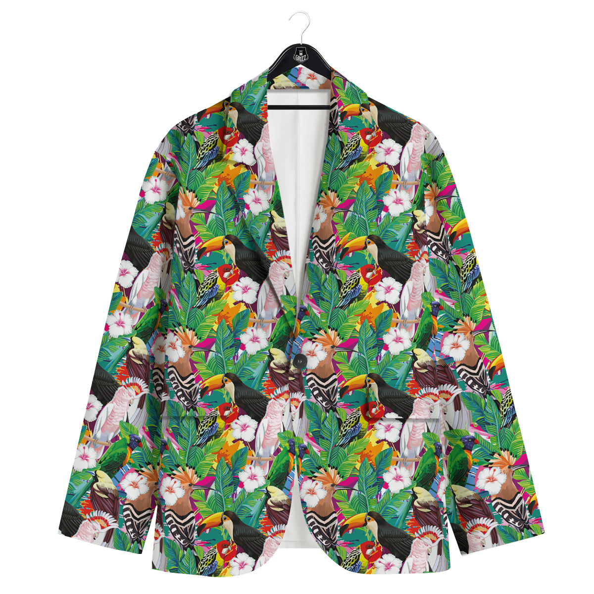 Palm Leaves And Bird Of Paradise Print Men's Sport Coat-grizzshop