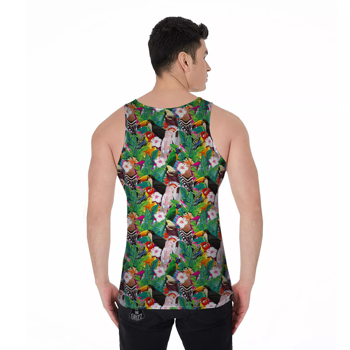 Palm Leaves And Bird Of Paradise Print Men's Tank Top-grizzshop
