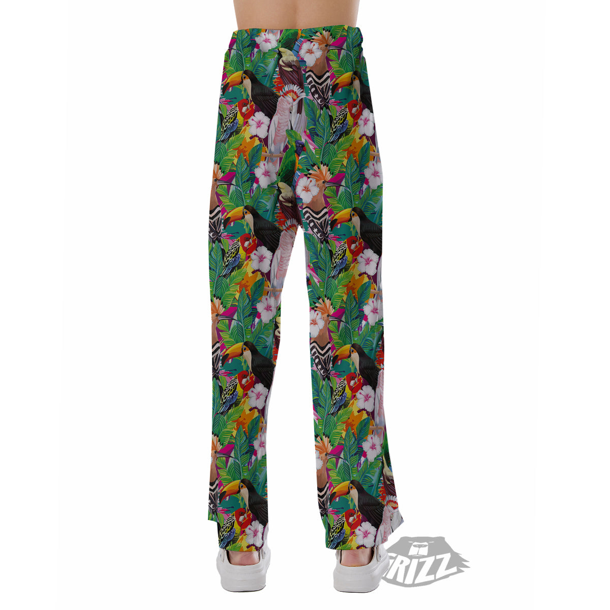 Palm Leaves And Bird Of Paradise Print Pajama Pants-grizzshop