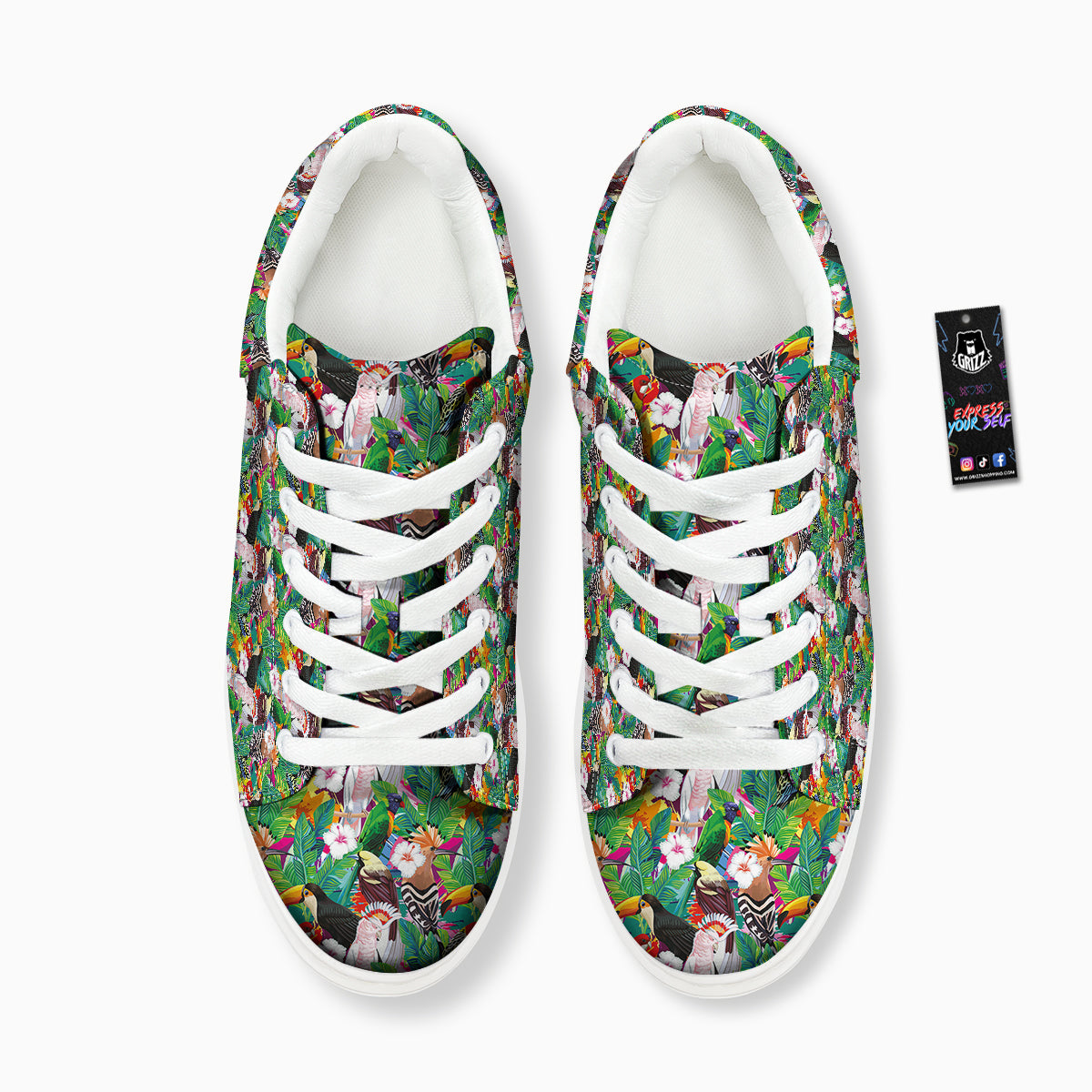 Palm Leaves And Bird Of Paradise Print Platform Shoes-grizzshop