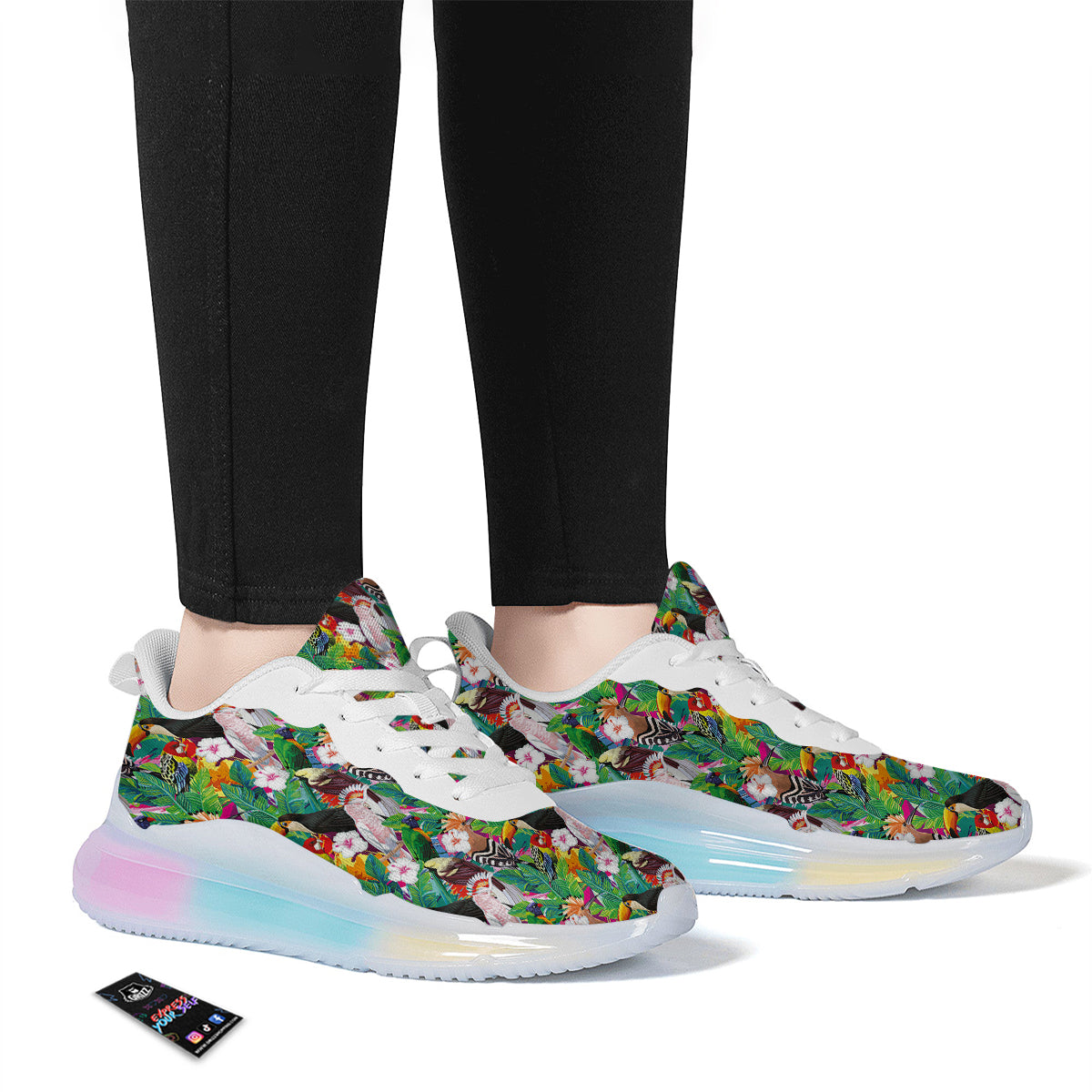Palm Leaves And Bird Of Paradise Print Running Sneakers-grizzshop