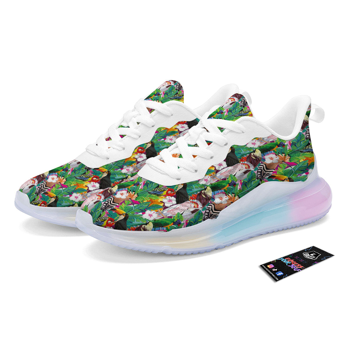Palm Leaves And Bird Of Paradise Print Running Sneakers-grizzshop