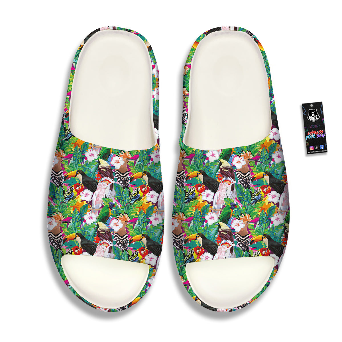 Palm Leaves And Bird Of Paradise Print Sandals-grizzshop