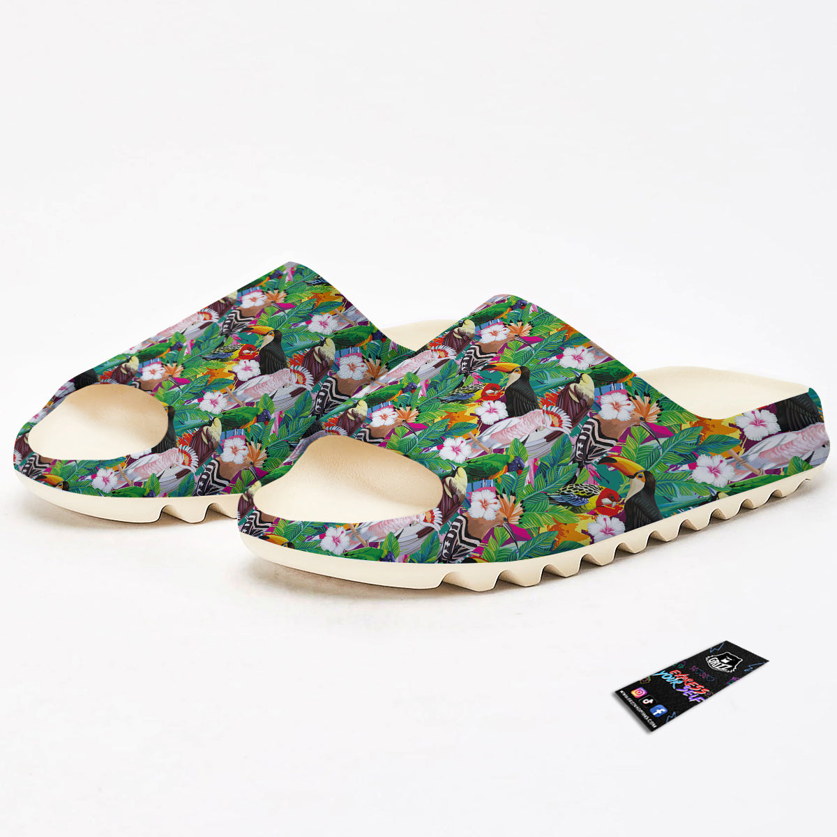 Palm Leaves And Bird Of Paradise Print Sandals-grizzshop