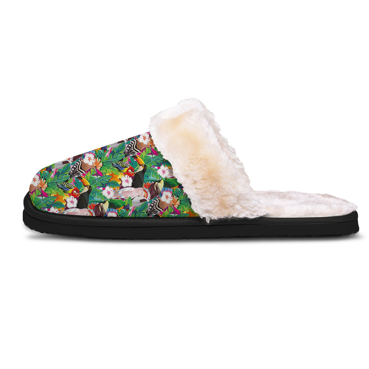 Palm Leaves And Bird Of Paradise Print Slippers-grizzshop