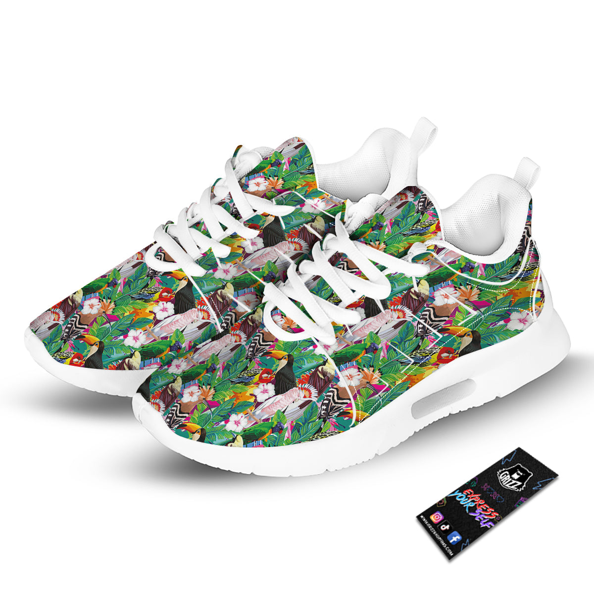 Palm Leaves And Bird Of Paradise Print Tennis Shoes-grizzshop