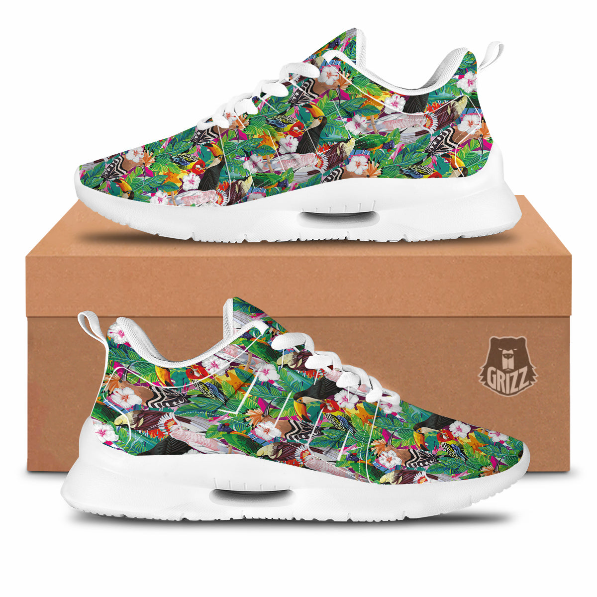 Palm Leaves And Bird Of Paradise Print Tennis Shoes-grizzshop