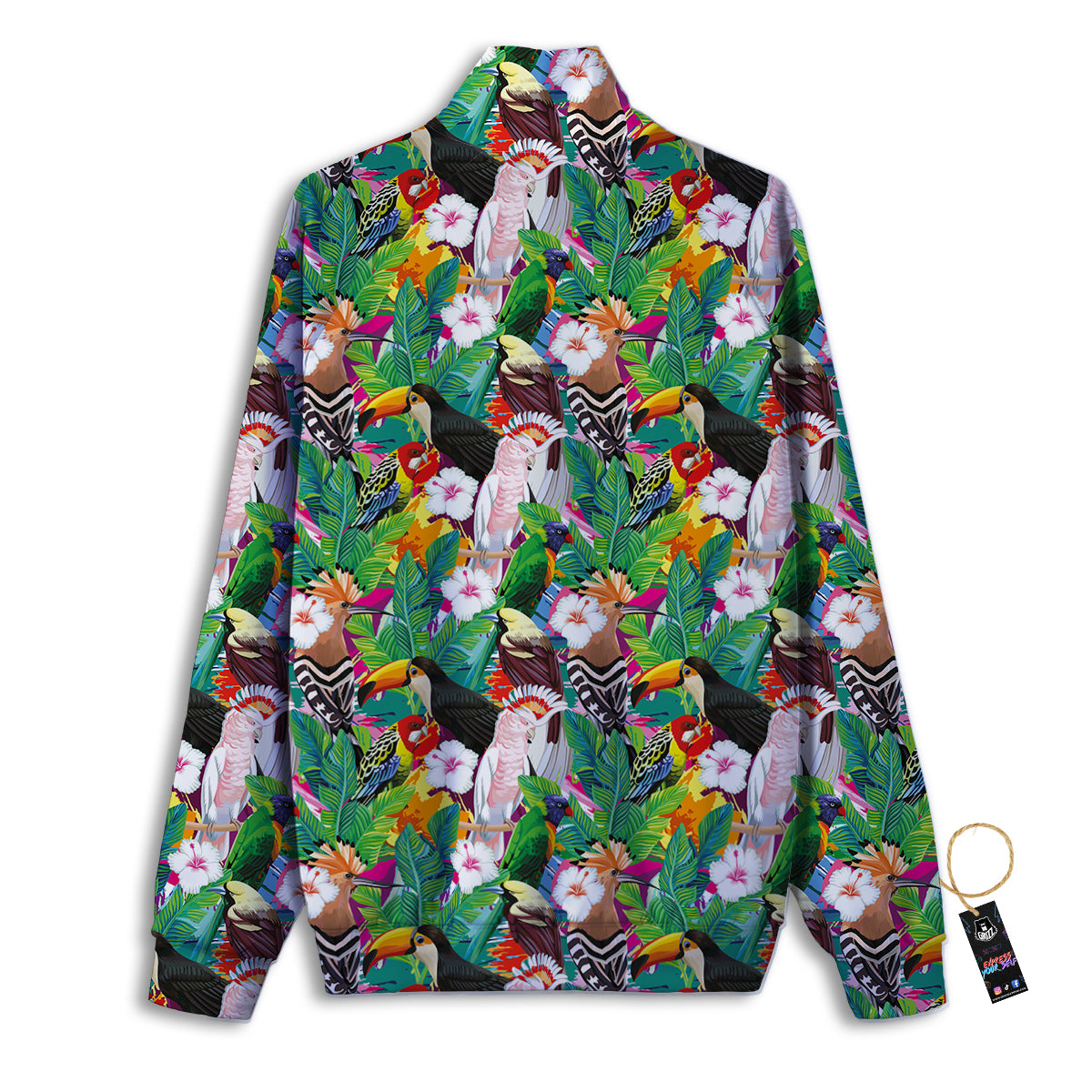 Palm Leaves And Bird Of Paradise Print Track Jacket-grizzshop