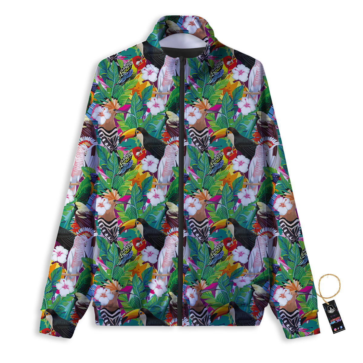 Palm Leaves And Bird Of Paradise Print Track Jacket-grizzshop