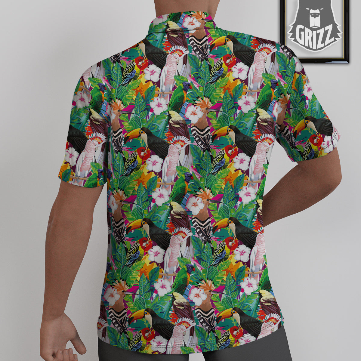 Palm Leaves And Bird Of Paradise Print Untucked Shirts-grizzshop