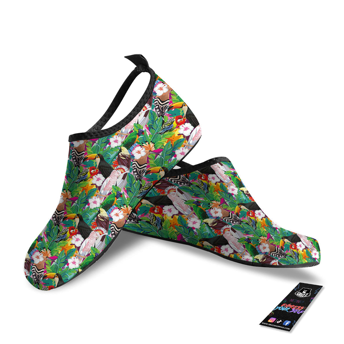 Palm Leaves And Bird Of Paradise Print Water Shoes-grizzshop