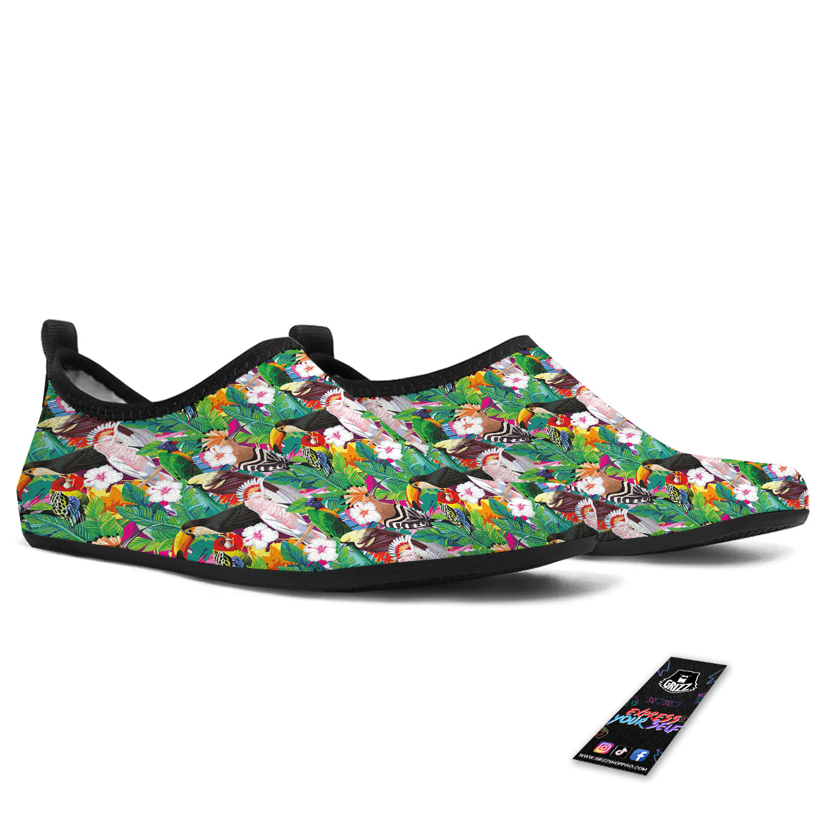 Palm Leaves And Bird Of Paradise Print Water Shoes-grizzshop