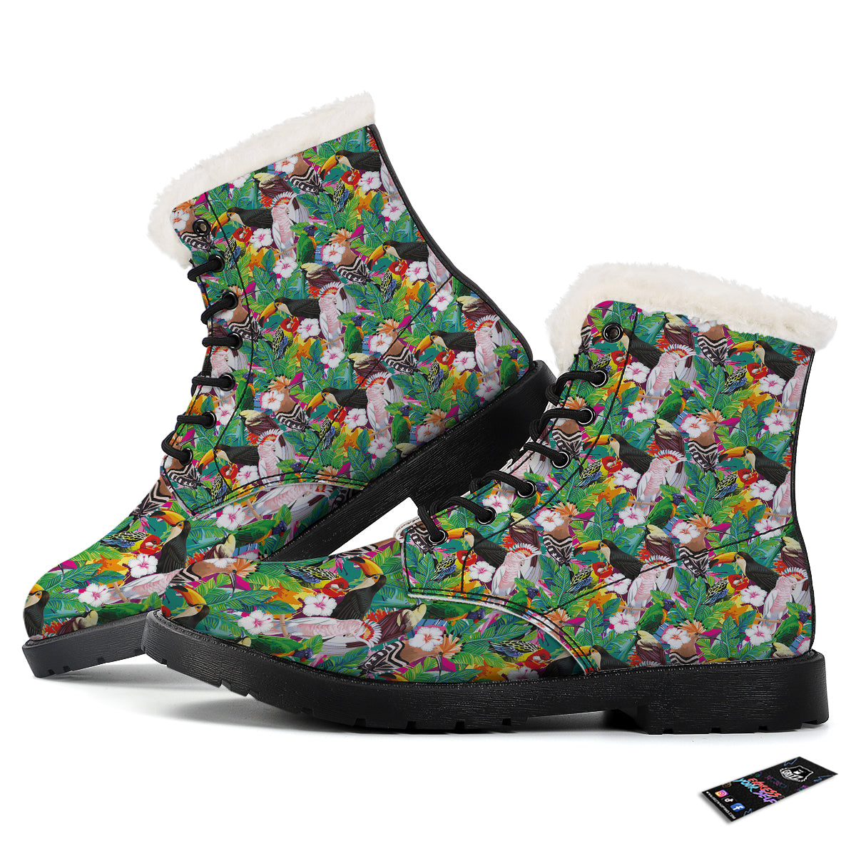 Palm Leaves And Bird Of Paradise Print Winter Boots-grizzshop